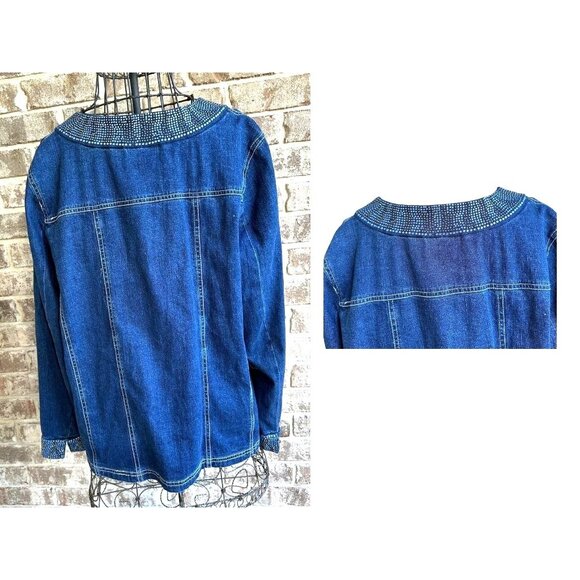 Vintage Quacker Factory Jean Jacket Large Blue Denim Embellished Front B… - Picture 8 of 12